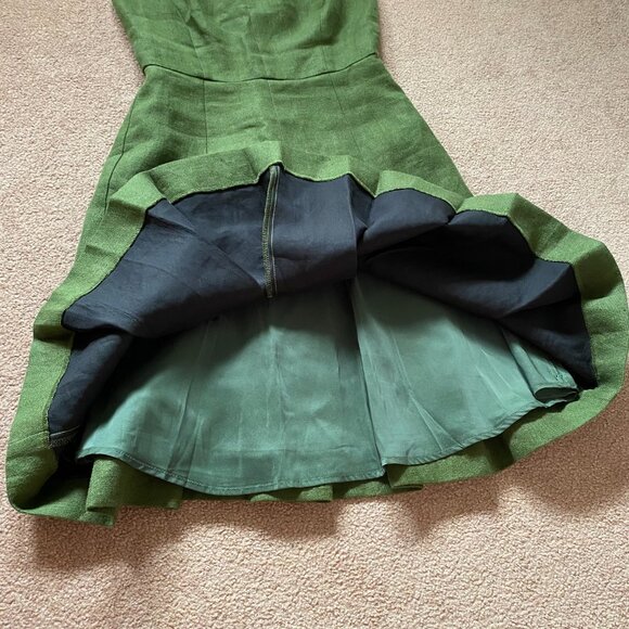 J.Crew Sleeveless Pleated Linen Dress Olive Green Size 00 Lined Knee Length Midi - Picture 12 of 14